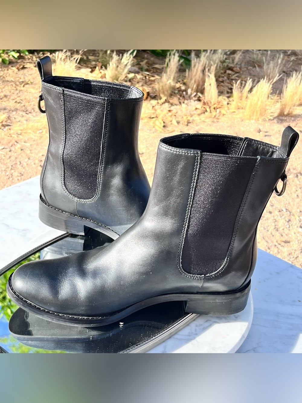 Cole Haan Nike Air Collab Evan Chelsea Black Leather Short Boot, 8, Waterproof.